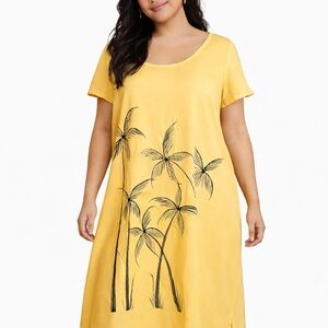 Raya Sun Yellow Palm Tree Swim Cover-Up